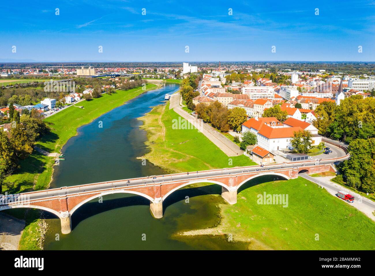 Panoramic view of town of Sisak in Croatia from drone, the old town center  and bridge over Kupa river Stock Photo - Alamy