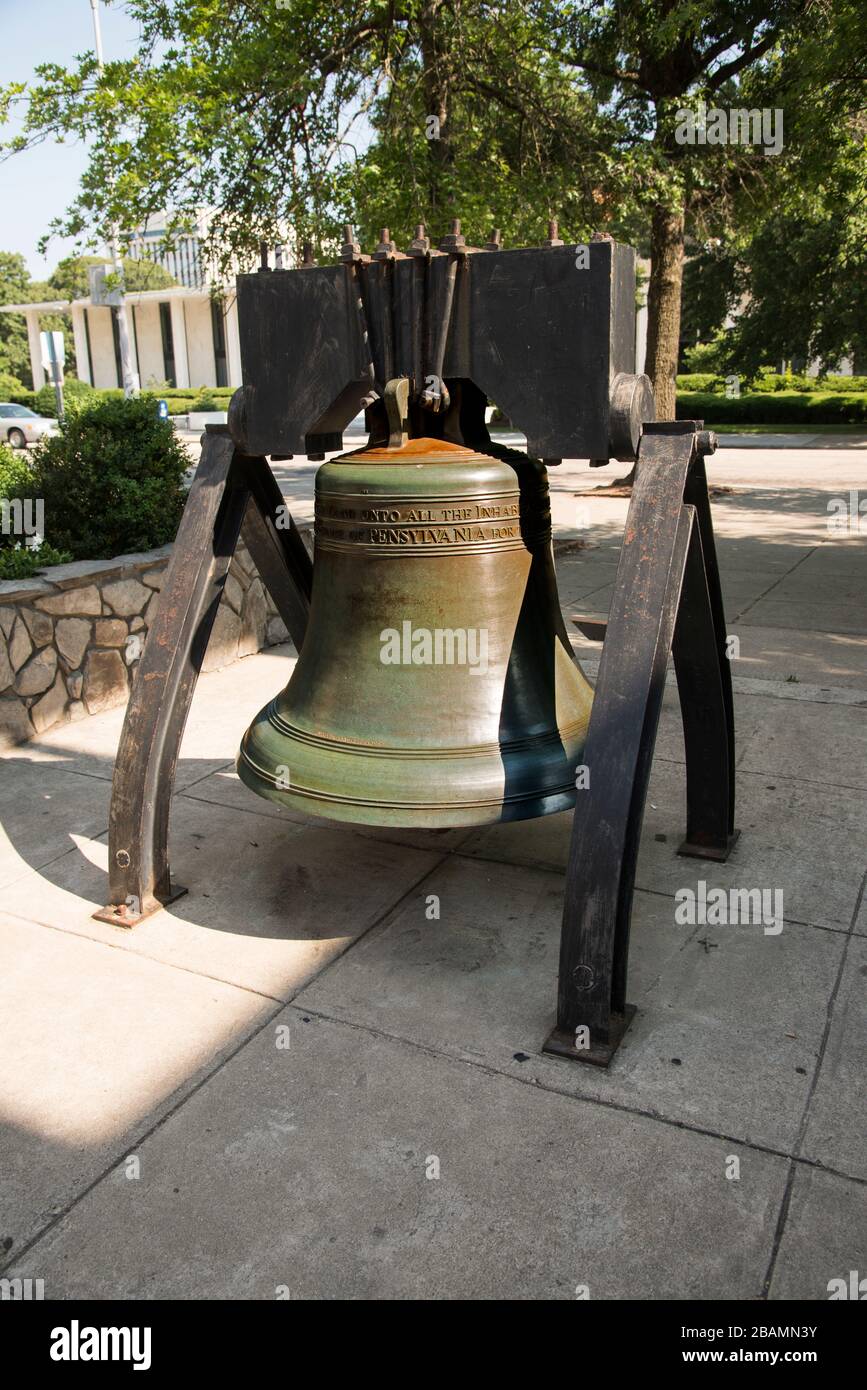 Exact Replica of the famous Liberty Bell located at the state capital city and grounds of North Carolina Stock Photo
