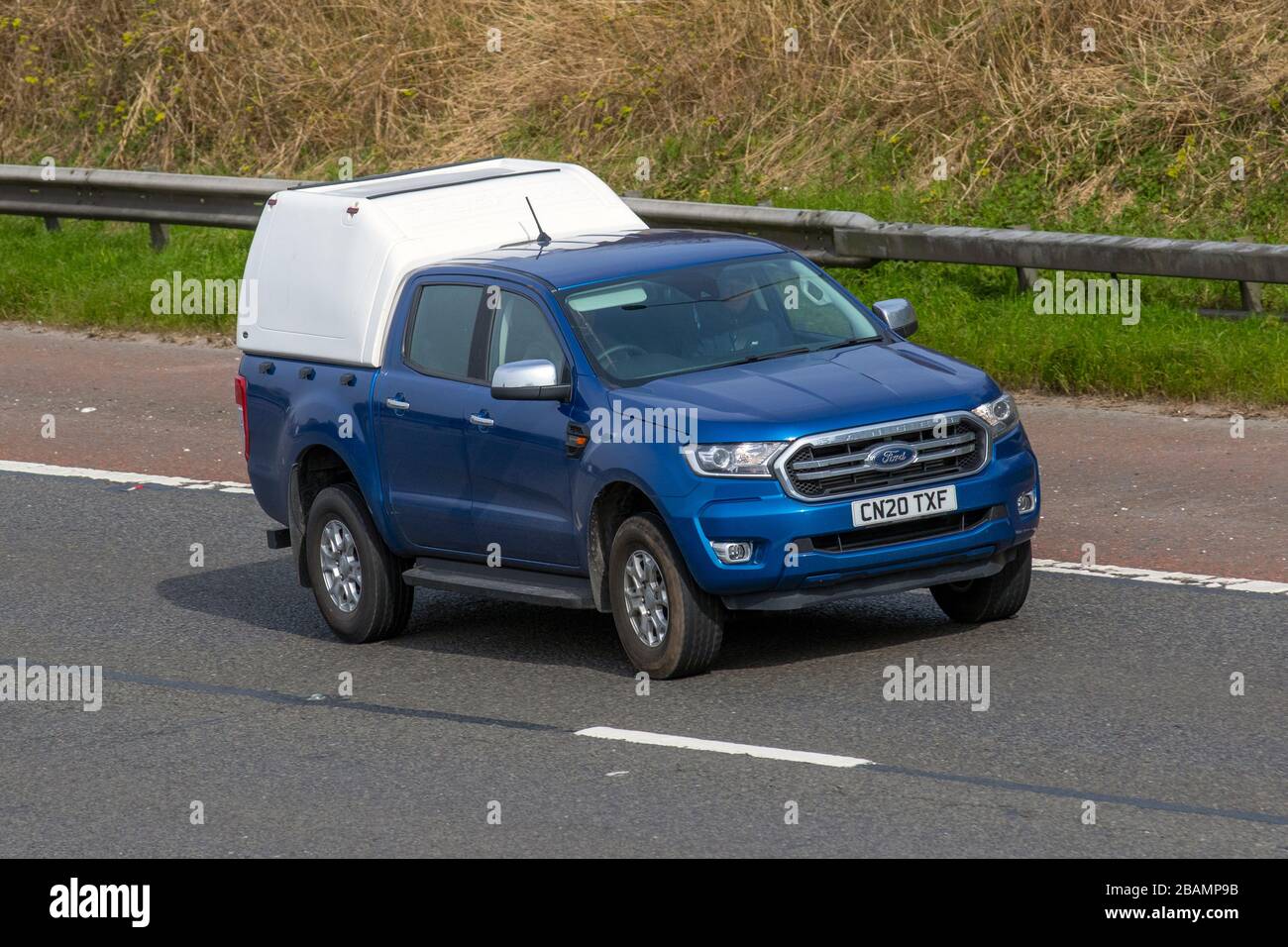 2020 blue Ford Ranger XLT Ecoblue 4X4; moving vehicles, vehicle driving ...