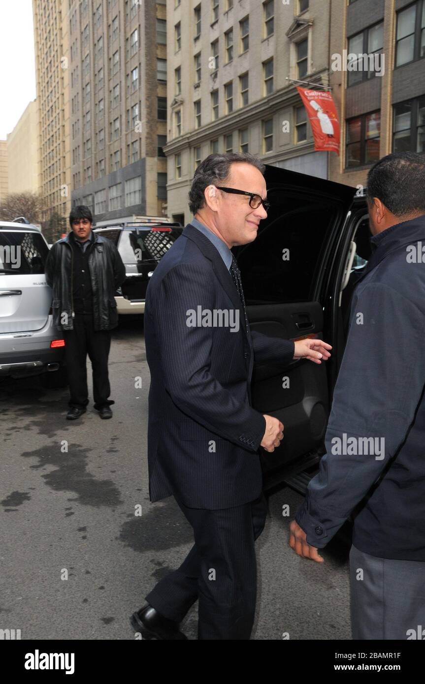 Manhattan, United States Of America. 04th Mar, 2010. NEW YORK - MARCH 04: (EXCLUSIVE COVERAGE) Actor Tom Hanks leaves his New York City hotel. on March 4, 2010 in New York City. People: Tom Hanks Credit: Storms Media Group/Alamy Live News Stock Photo