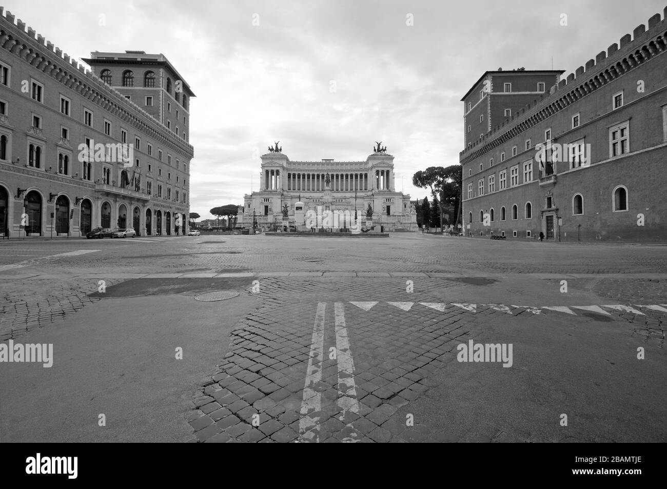 28th March 2020 - Piazza Venezia deserted during the Coronavirus emergency, Rome, Italy Stock Photo