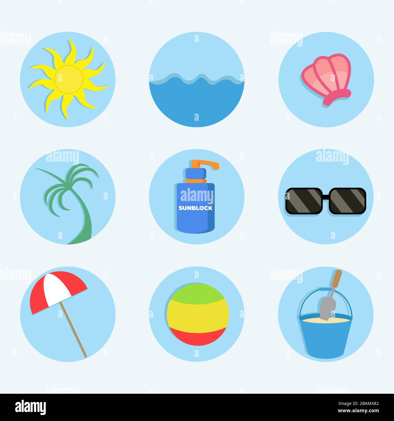 Simple and Cute Vector Icon Set Illustration of Go To The Beach Starter Pack Stock Photo