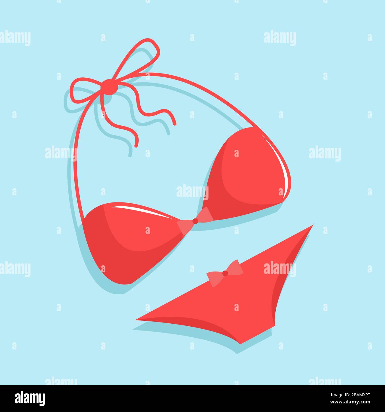 Simple Cute Illustration of Two Piece Bikini on Soft Blue Background Stock Vector