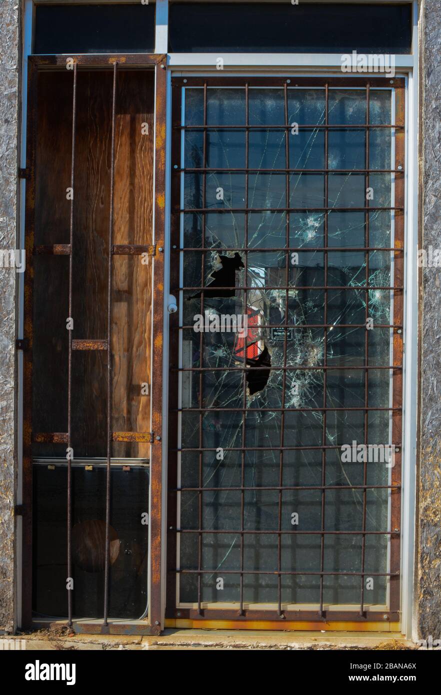 Building exterior, damaged by tornado, Quanah, TX Stock Photo Alamy