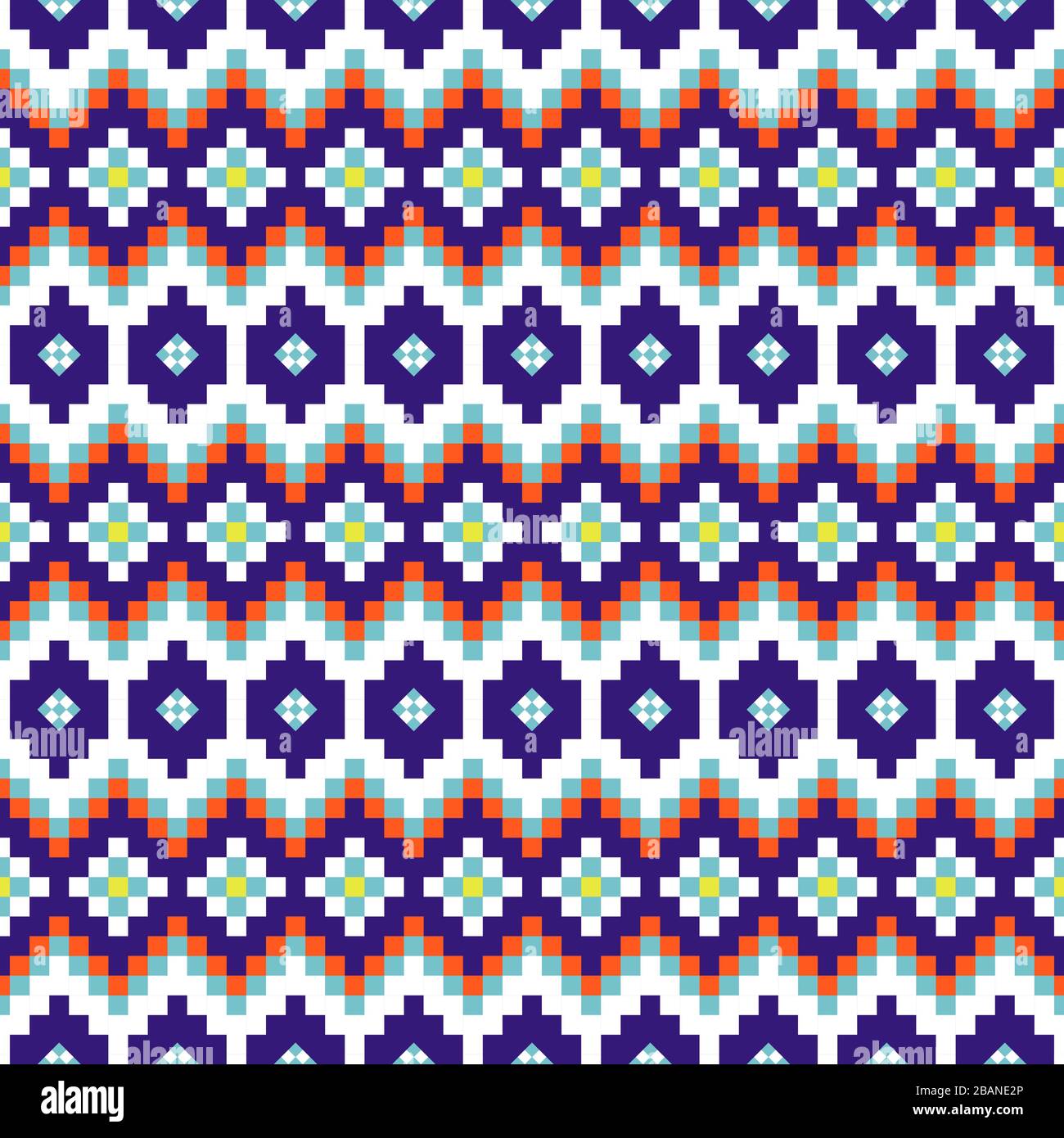 Geometric rhobmus seamless blue and white chevron pattern sweater blocks shapes texture. Stock Vector