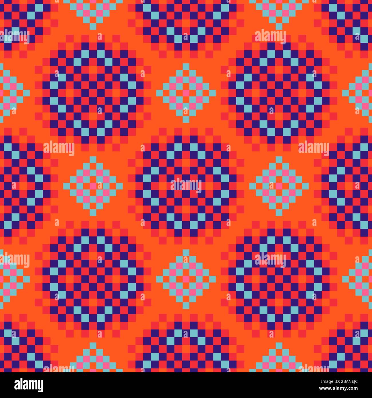 Rosette shapes folk seamless vector pattern orange texture. Stock Vector