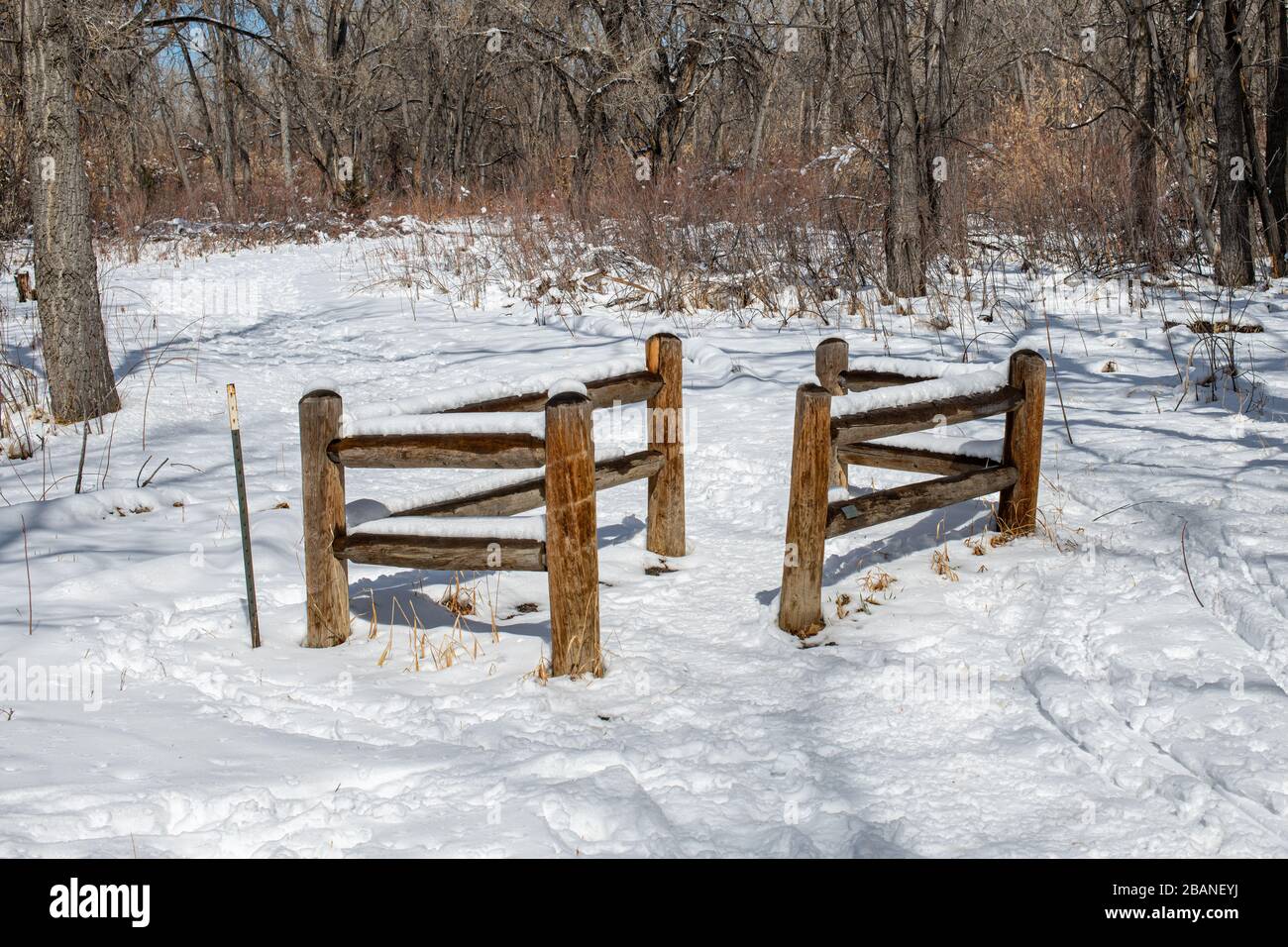 Wooden Fences and Snow in Cherry Creek State park Stock Photo - Alamy