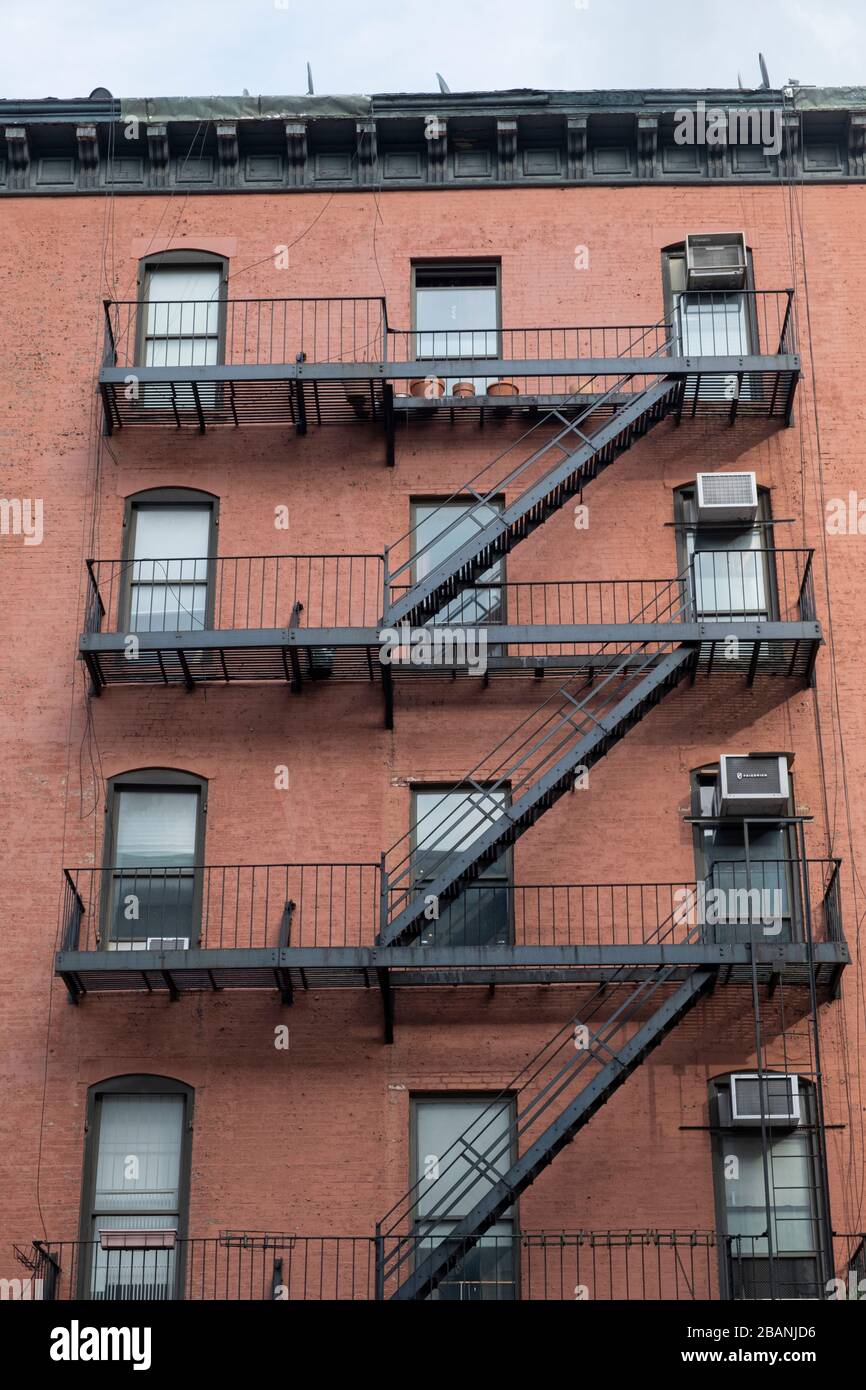 Fire escapes in New York, USA, US Stock Photo