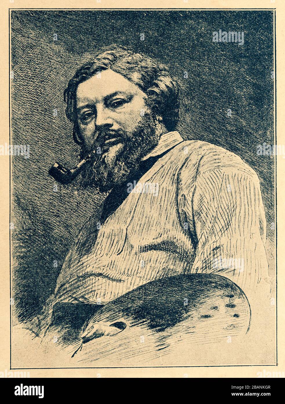 Gustave Courbet,  Self Portrait. Digital improved reproduction from Illustrated overview of the life of mankind in the 19th century, 1901 edition, Marx publishing house, St. Petersburg Stock Photo
