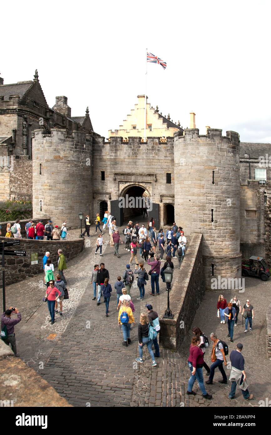 Entrance towers to ultra-royal Stirling Castle, one of the most popular tourist draws in Scotland. Built primarily in the 15th and 16th centuries. Stock Photo
