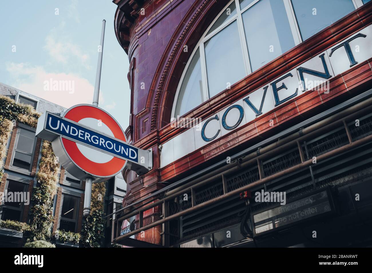 London, UK - March 06, 2020: Underground roundel and station name sign ...