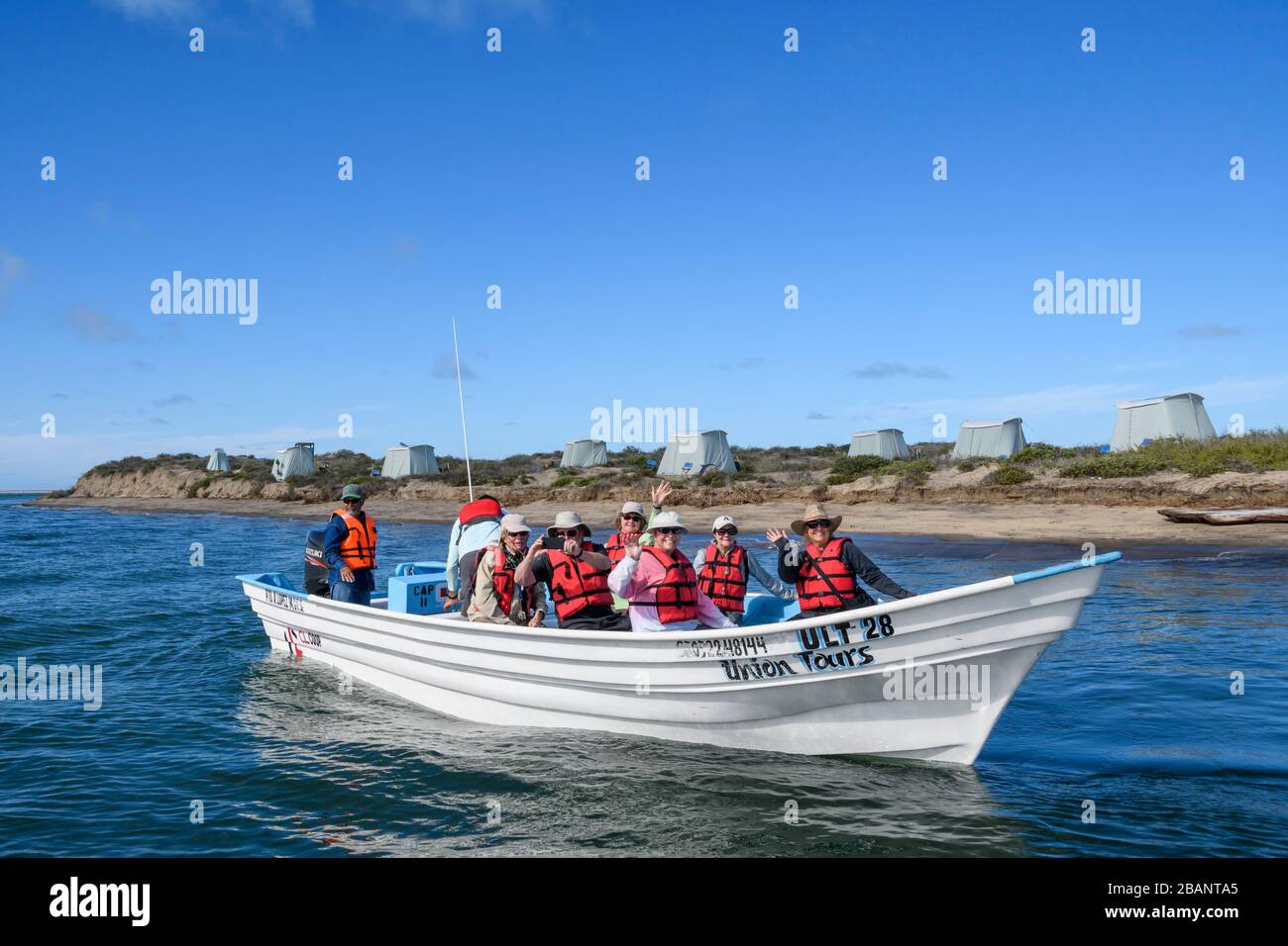 Sea Kayak Adventures Whale Watching Tour in Bahia Magdalena, Baja California Sur, Mexico. Stock Photo