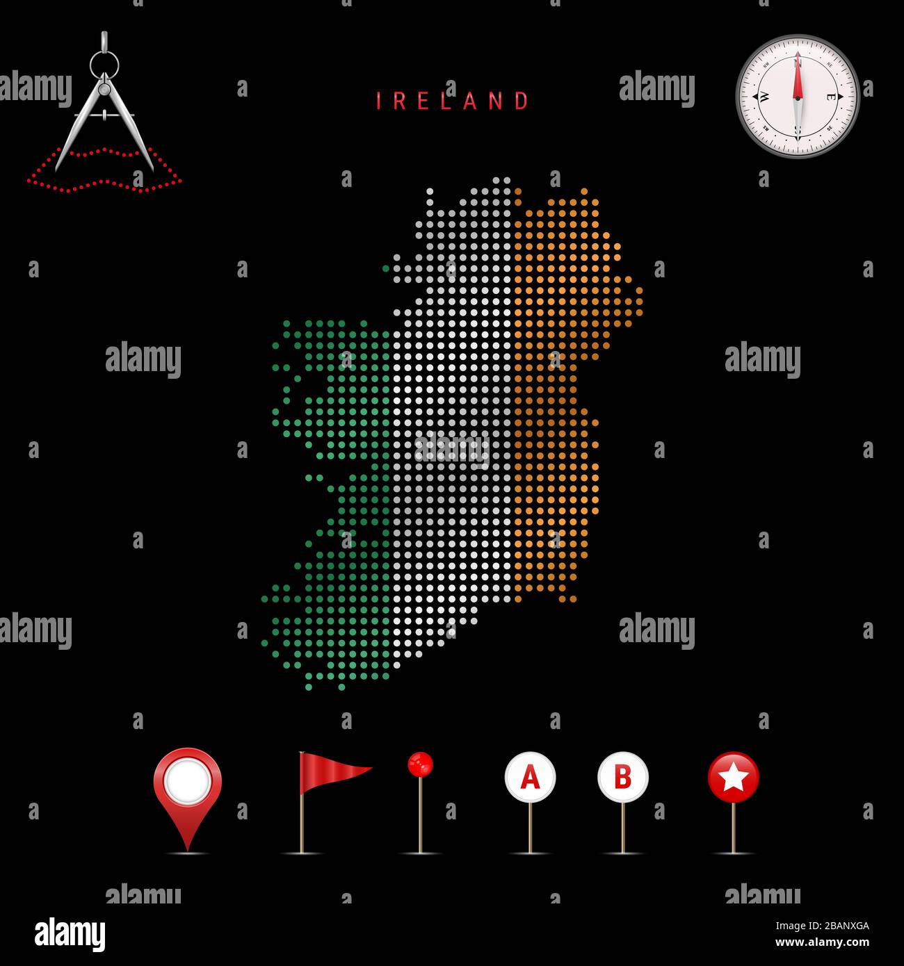 Dotted map of Ireland painted in the colors of the national flag of ...