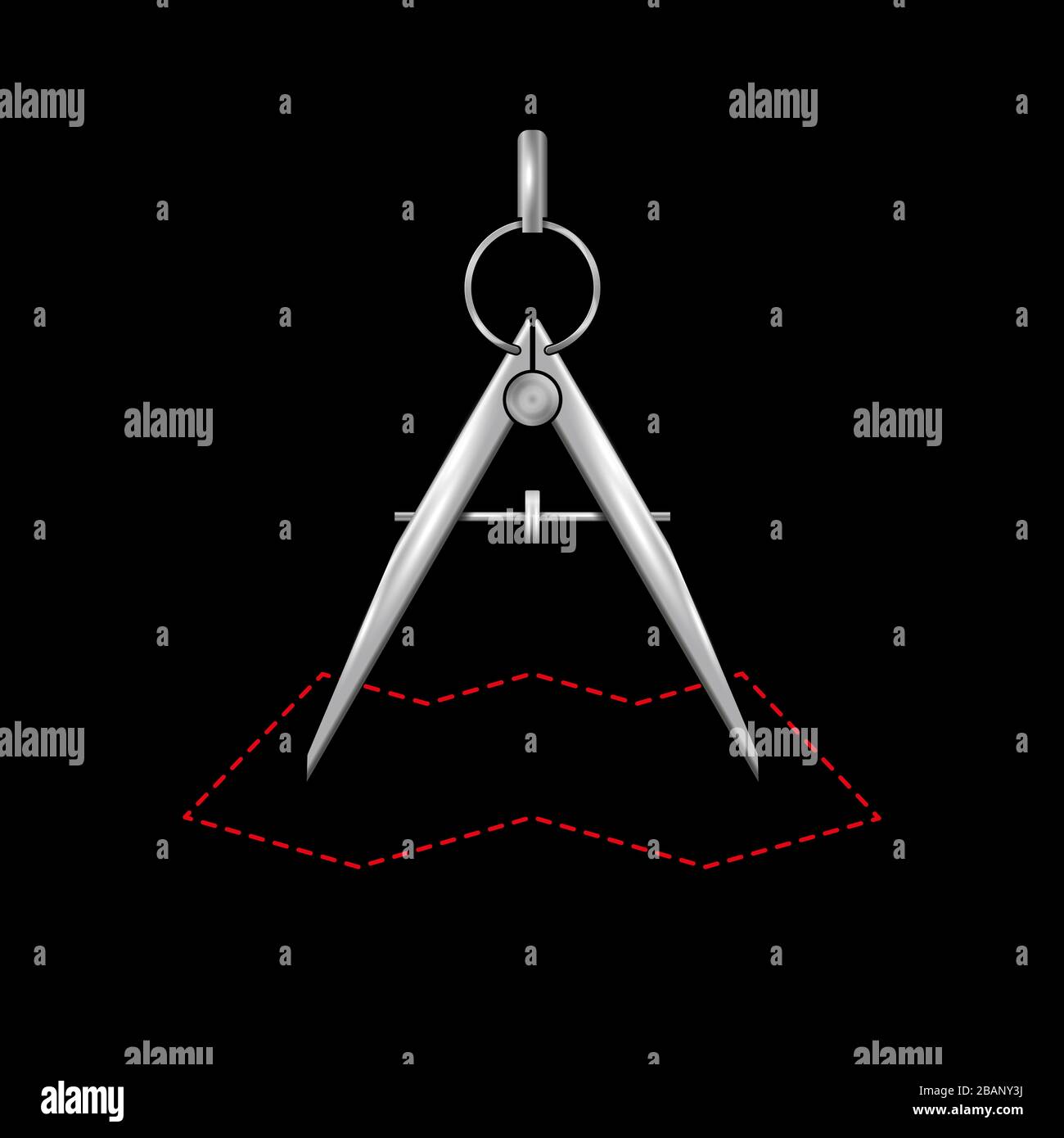 Drawing compass 3D realistic icon. Map line icon. illustration. Stock Photo