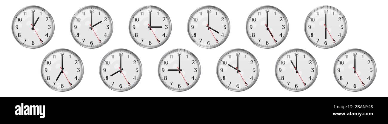 pics Clocks With Different Times On Them https www alamy com set of round clocks showing various time world clock set time zones realistic illustration the clock shows different times of the day from one to image350836200 html