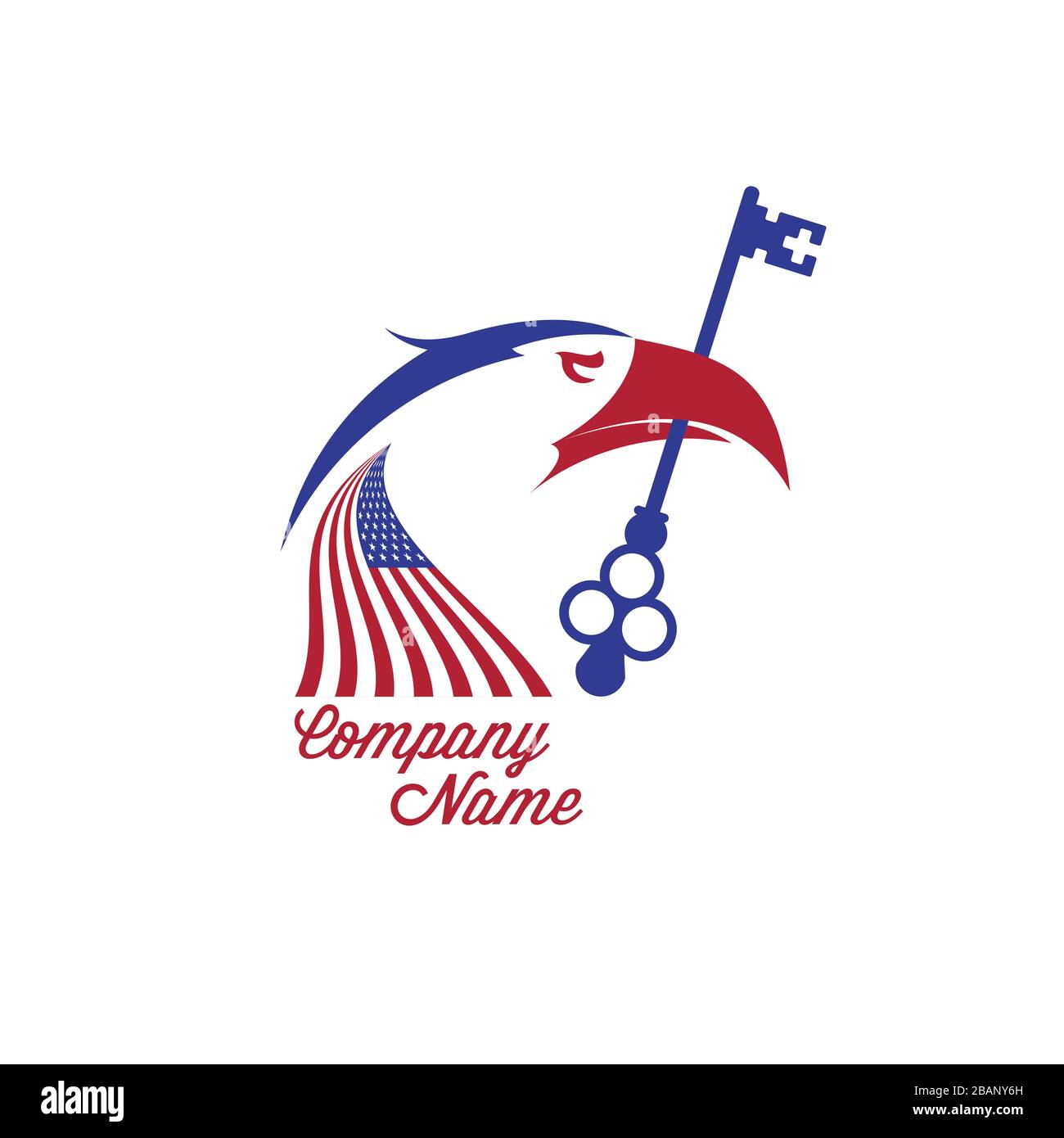 USA real estate company emblem idea. Bald eagle holds key. American