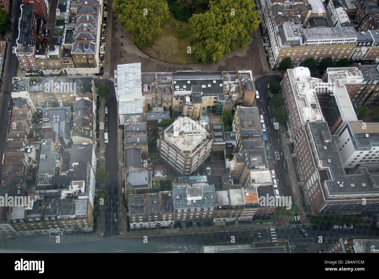 Aerial View of County House Conway Mews Fitzroy Square Conway Street from the BT Tower, 60 Cleveland St, Fitzrovia, London W1T 4JZ Stock Photo