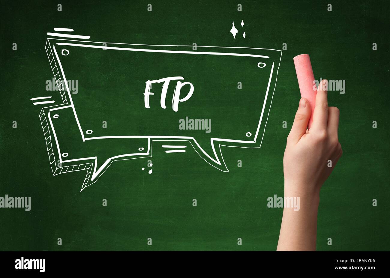 Hand drawing FTP abbreviation with white chalk on blackboard Stock