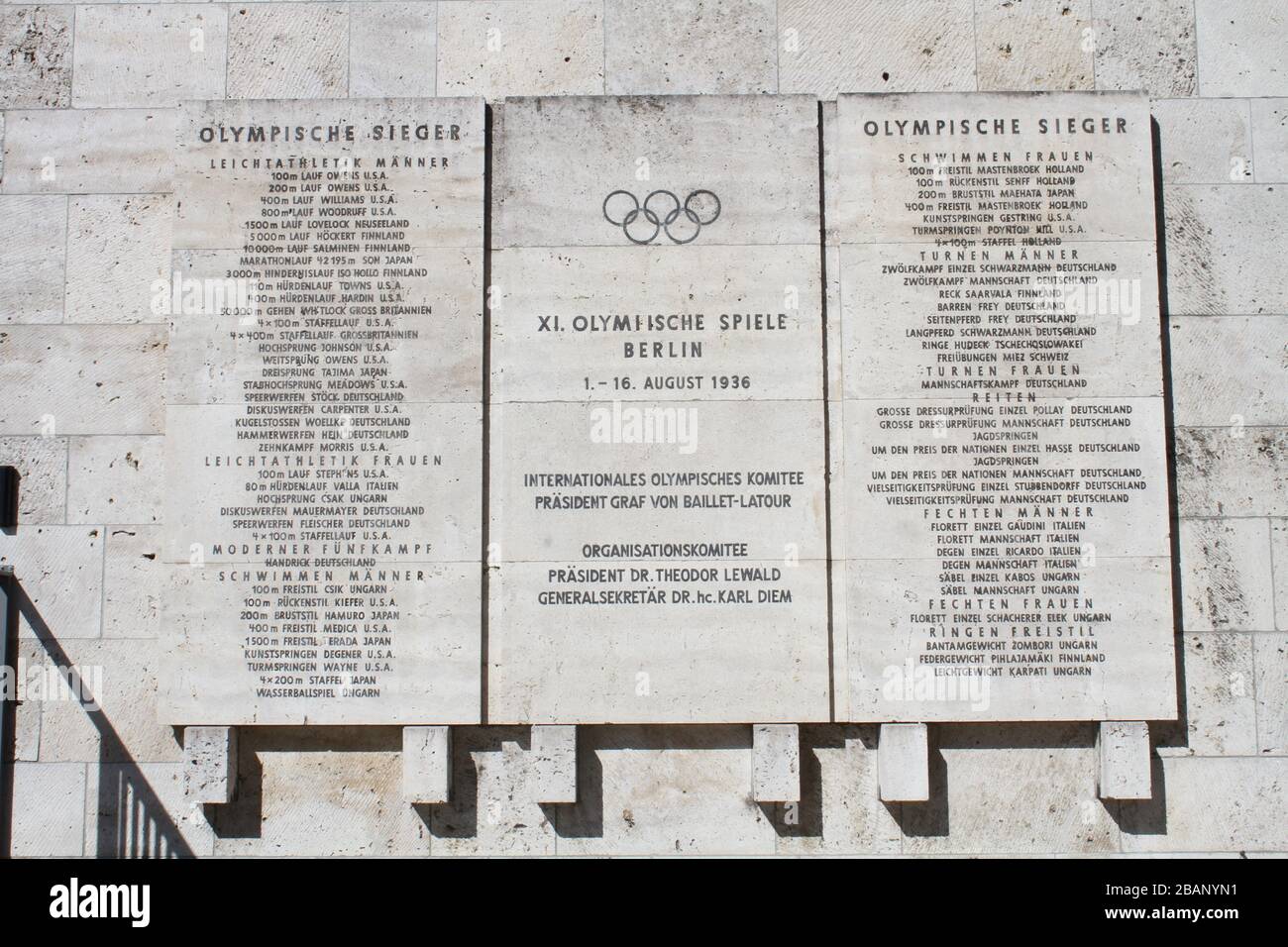 Inauguration plaque of the olympic stadium in berlin Stock Photo