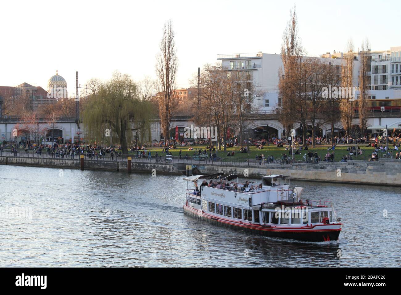 Boat sailing on the river Spree Stock Photo