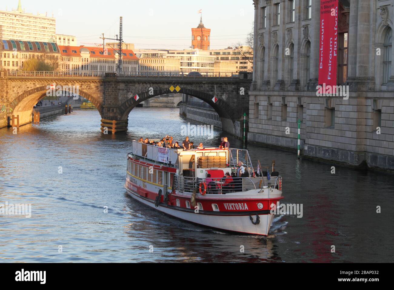 Boat sailing on the river Spree Stock Photo