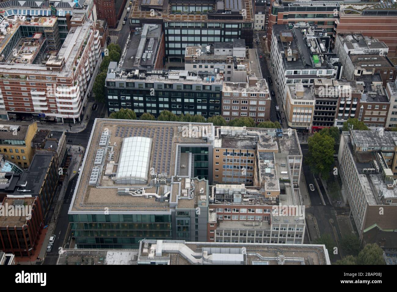 Aerial View of 90 Whitefield Street EPR Architects Maple Street from the BT Tower, 60 Cleveland St, Fitzrovia, London W1T 4JZ Stock Photo