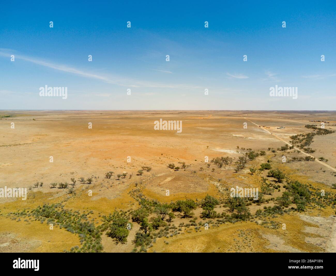 Aerial of flood plains of Coopers Creek Western Queensland Australia Stock Photo