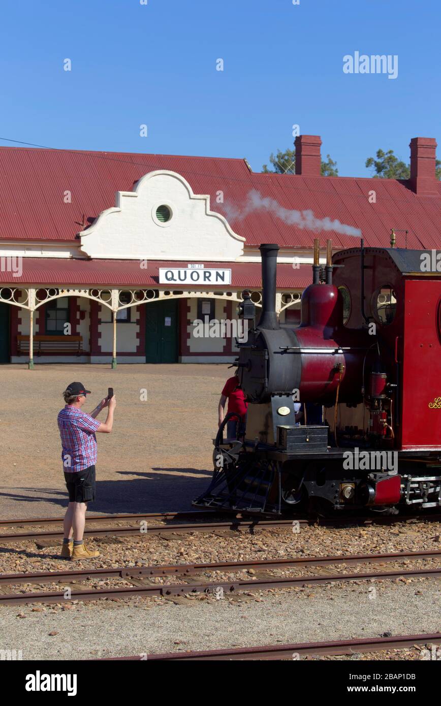 The unique 'Coffee Pot' a heritage rail steam motor coach is the last operating example of its type in the world. Pichi Richi Railways Quorn South Aus Stock Photo