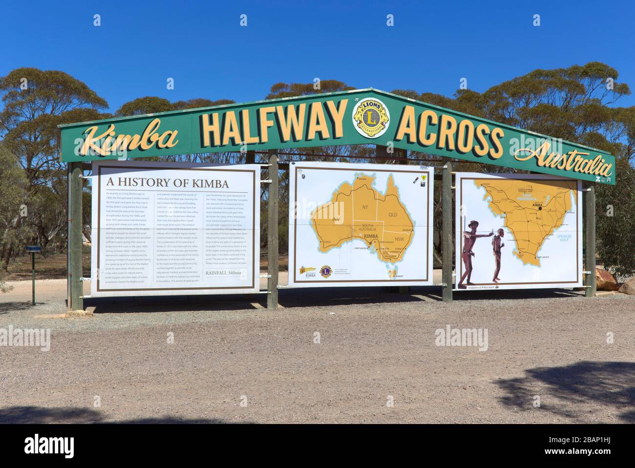 Sign marking the halfway mark across the continent of Australia at Kimba Eyre Peninsula South Australia Stock Photo
