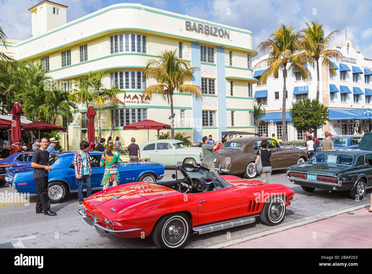 Miami Beach Florida,Ocean Drive,Art Deco Weekend,festival,fair,classic cars,Chevrolet Corvette convertible,FL110131001 Stock Photo