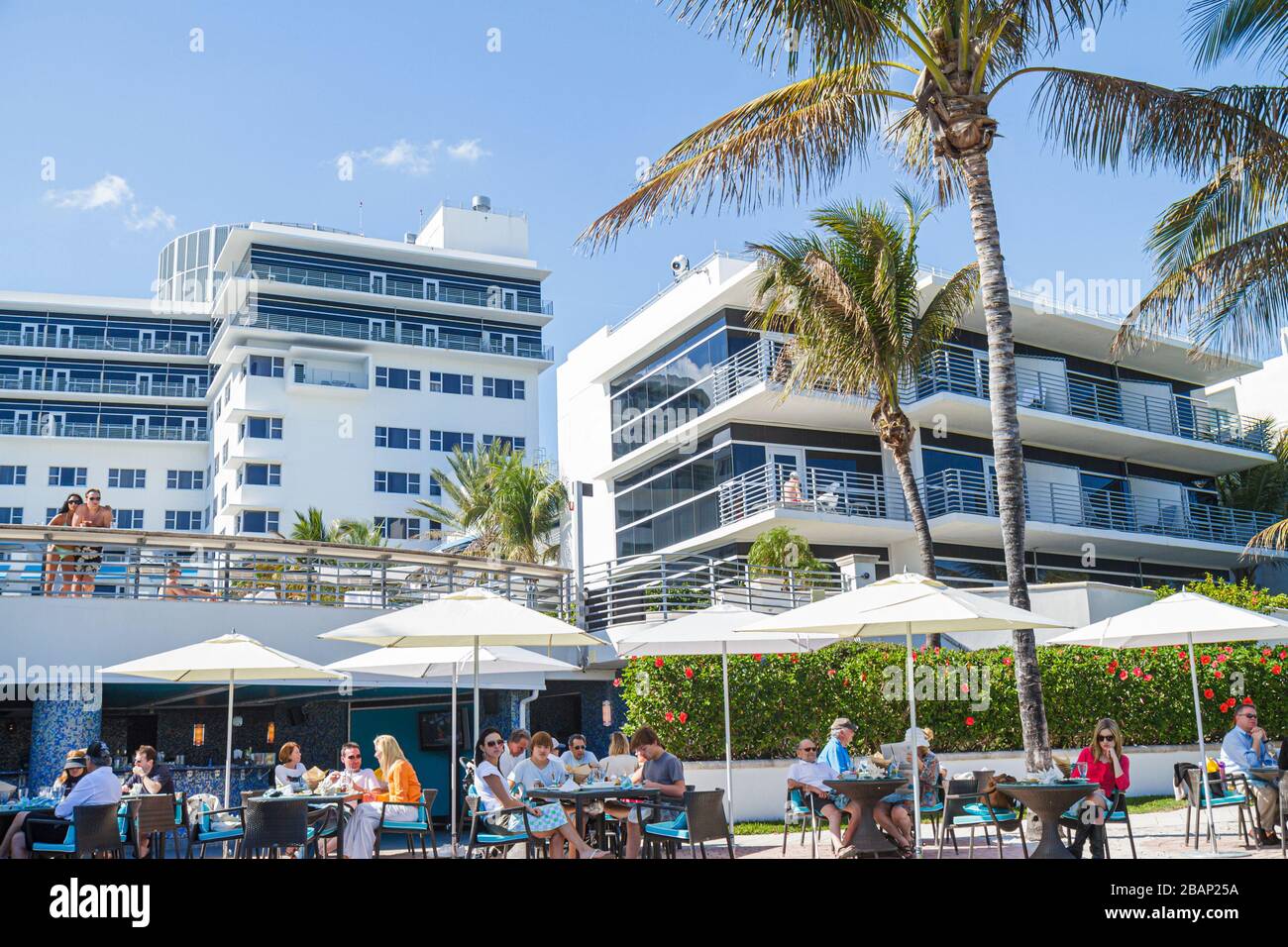 Miami Beach Florida,Ritz Carlton,hotel hotels lodging inn motel motels,al fresco sidewalk outside outdoors tables,dining,restaurant restaurants food d Stock Photo