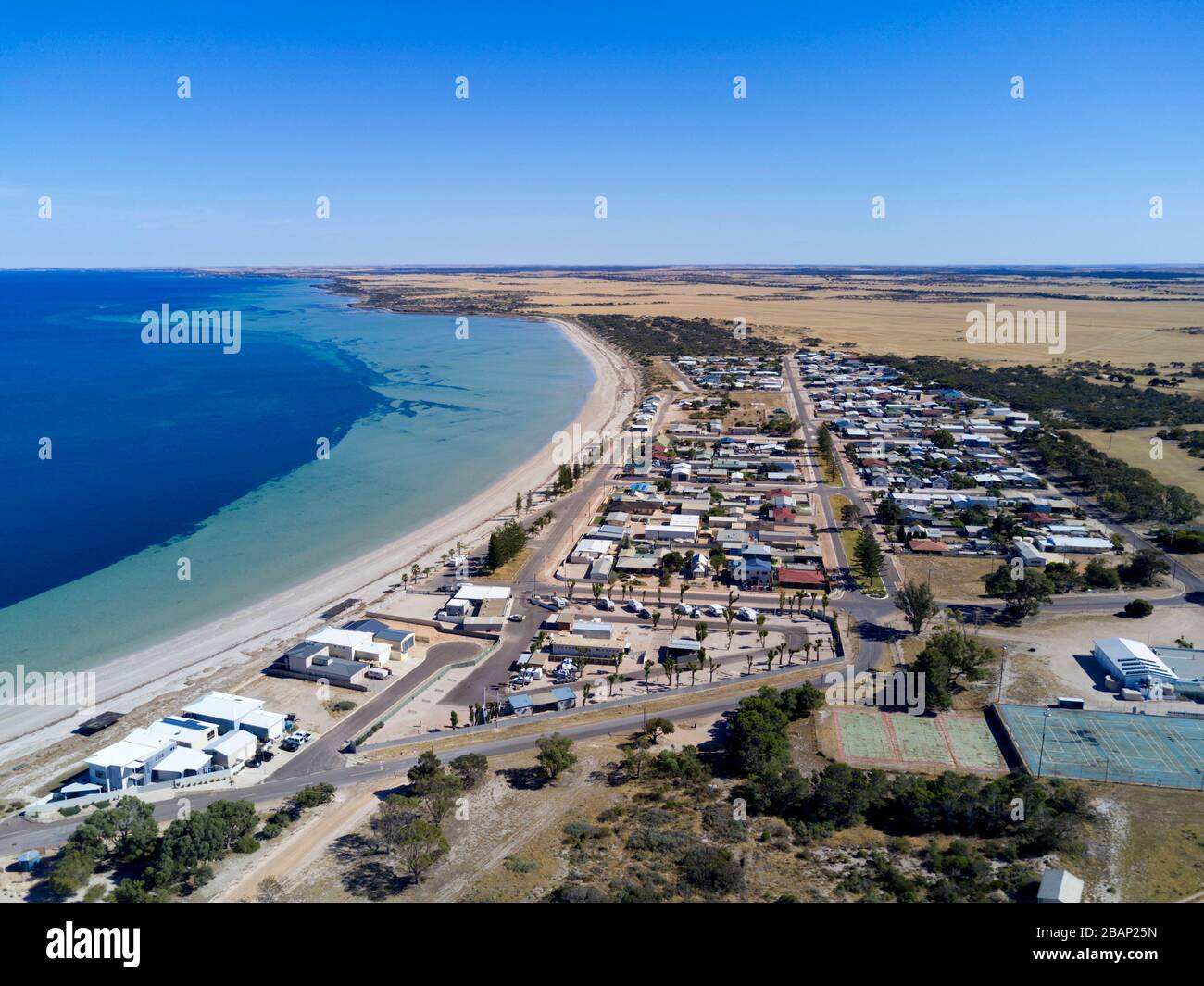 Aerial of the small coastal fishing village of Smoky Bay Eyre Peninsula
