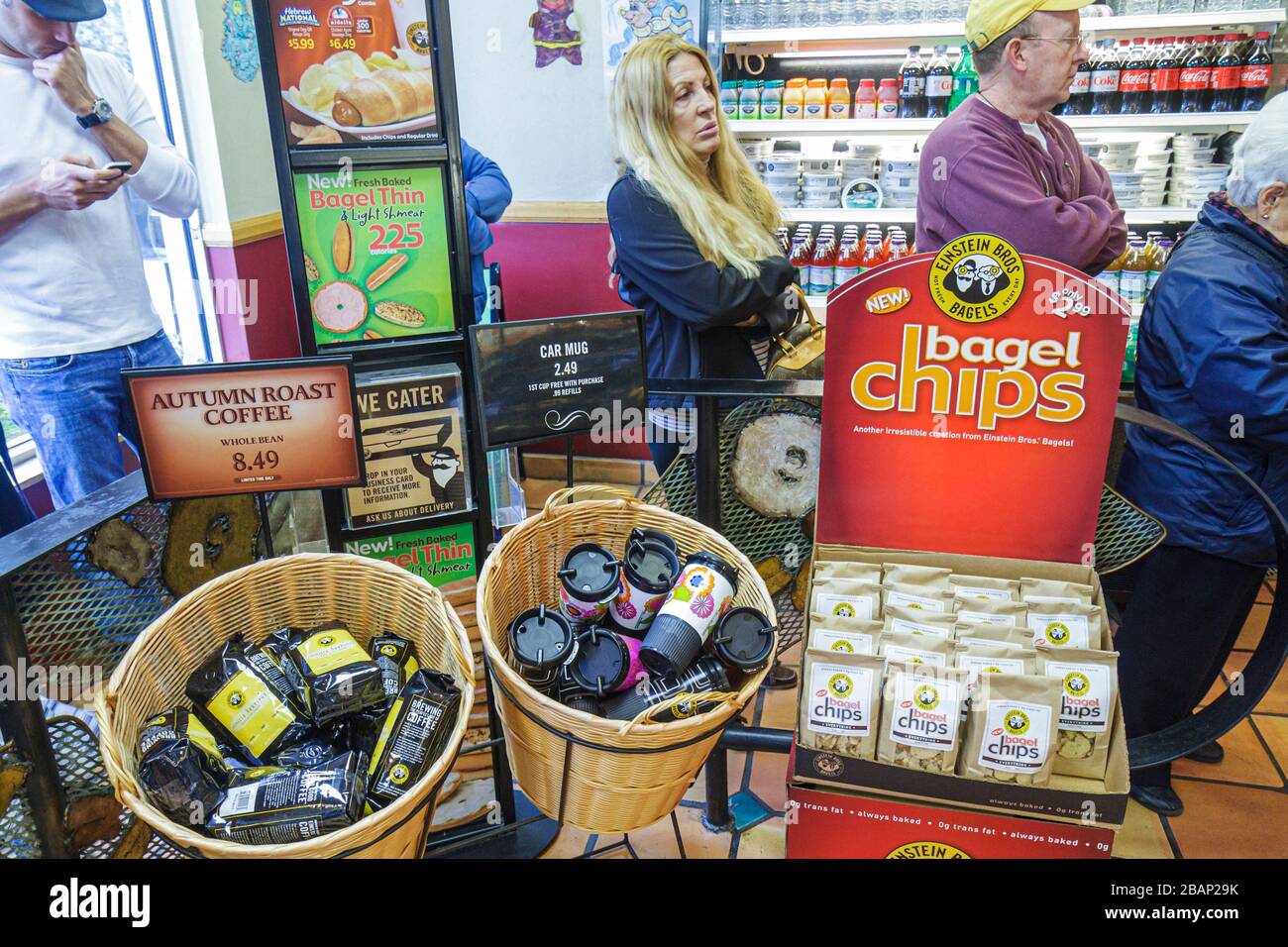 Miami Beach Florida,Einstein Brothers Bros. Bagels,line,queue,food