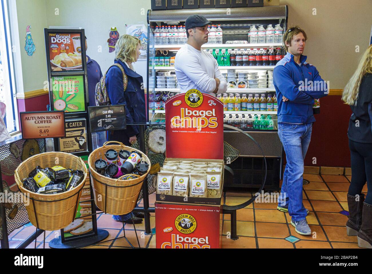 Miami Beach Florida,Einstein Brothers Bros. Bagels,line,queue,food