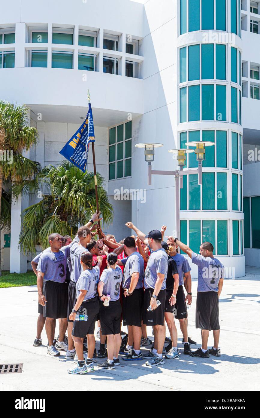 Miami Beach Florida,Washington Avenue,Police Station,School of Justice,student students education pupil pupils,rally around flag,criminology,visitors Stock Photo