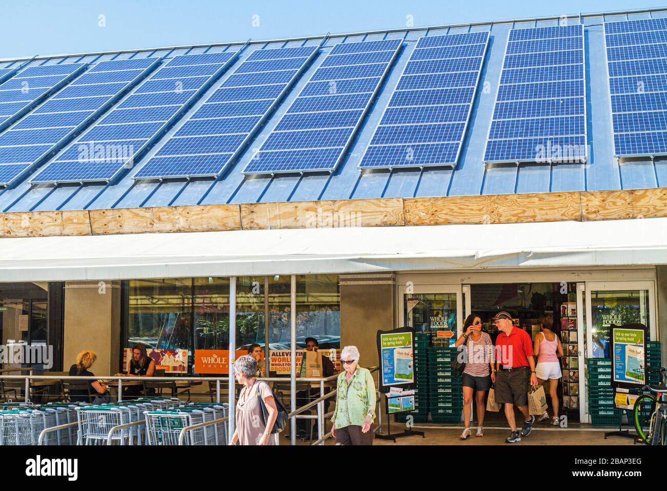 Miami Beach Florida,Whole Foods,grocery store,supermarket,entrance,front,roof,solar panels,FL110331128 Stock Photo