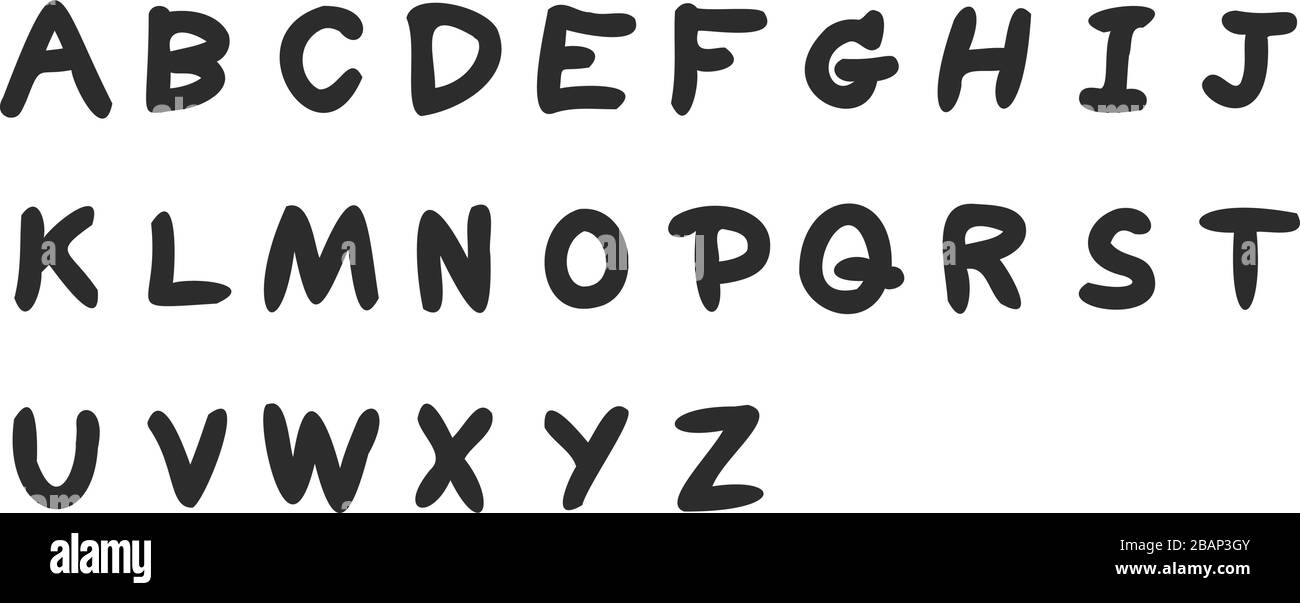 Black color hand drawing of english alphabet letter on white background ...