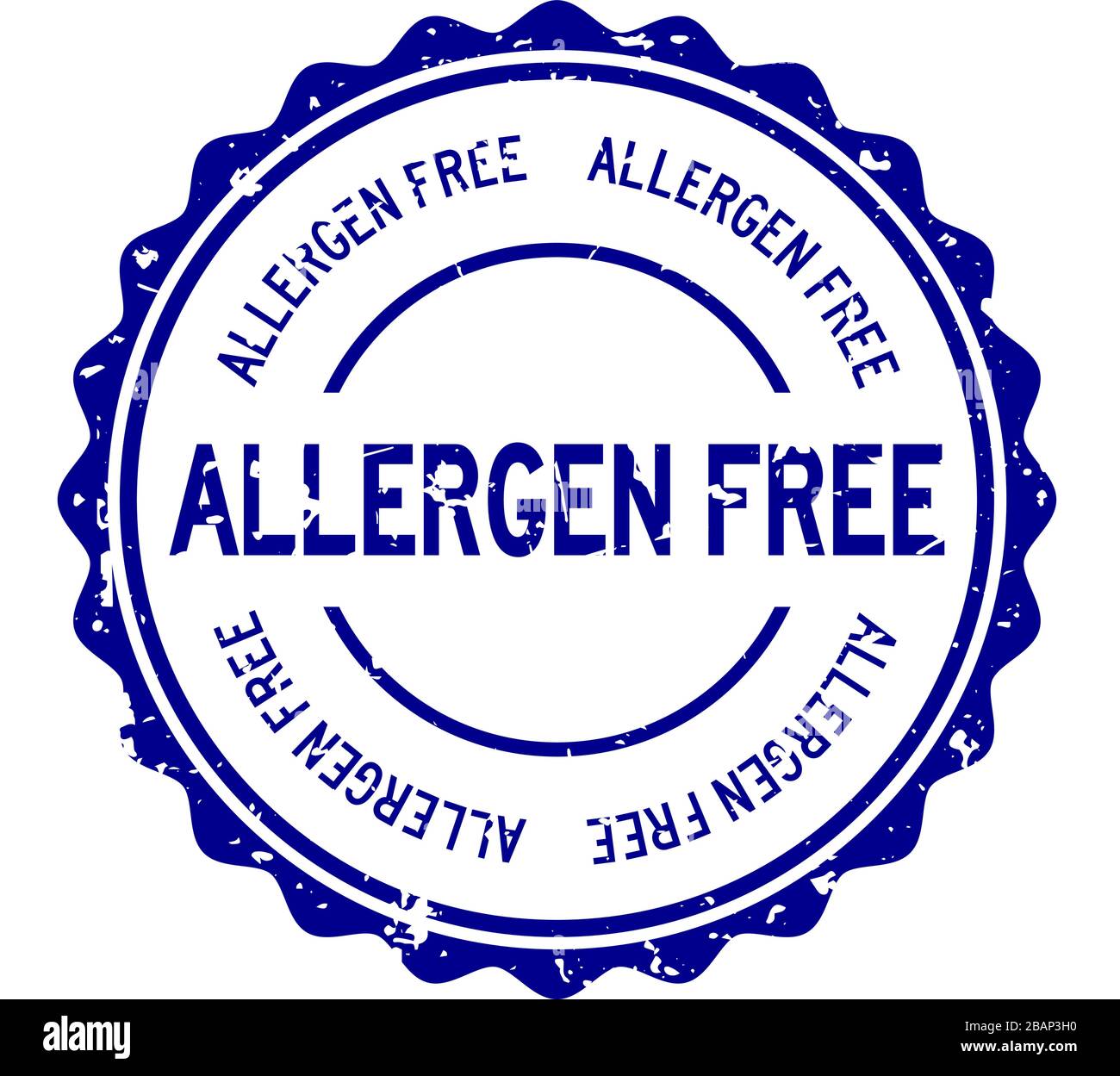 Grunge blue allergen free word round rubber seal stamp on white ...