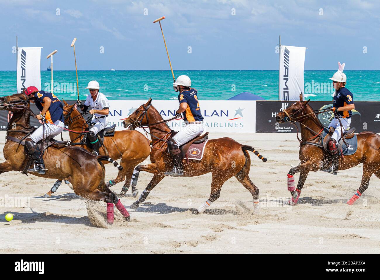 Miami Beach Florida,AMG Polo World Cup,man men male adult adults,player,uniform,horse,pony,match,game,FL110429031 Stock Photo