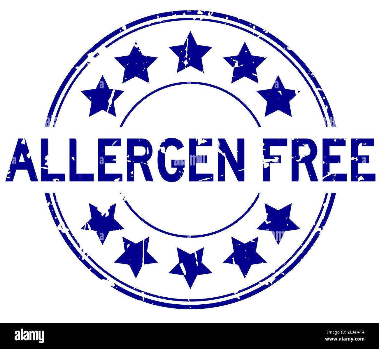 Grunge blue allergen free word round rubber seal stamp on white ...