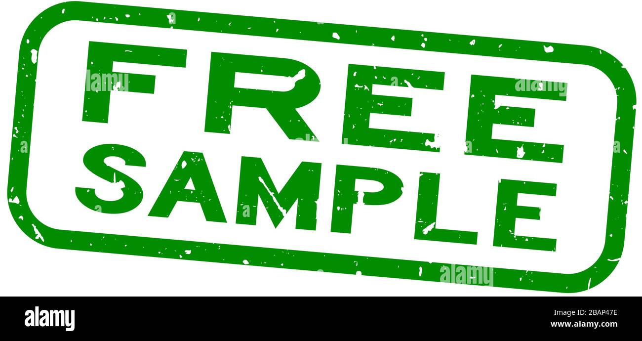 Grunge green free sample word square rubber seal stamp on white ...