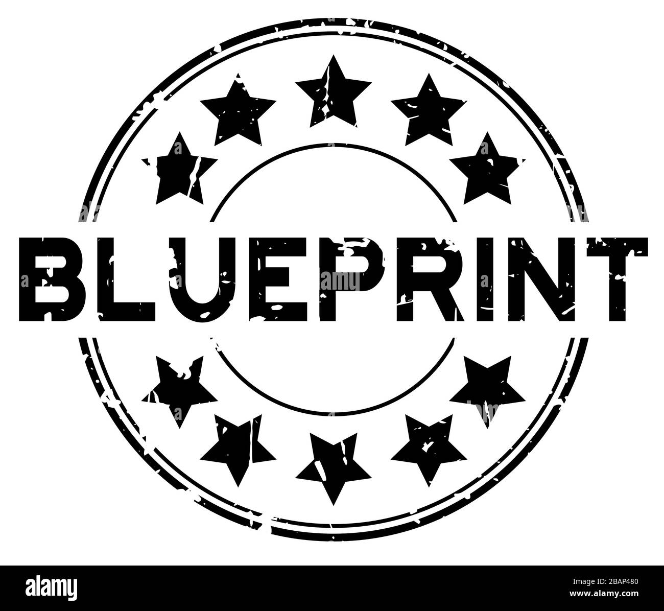 Grunge black blueprint word round rubber seal stamp on white background