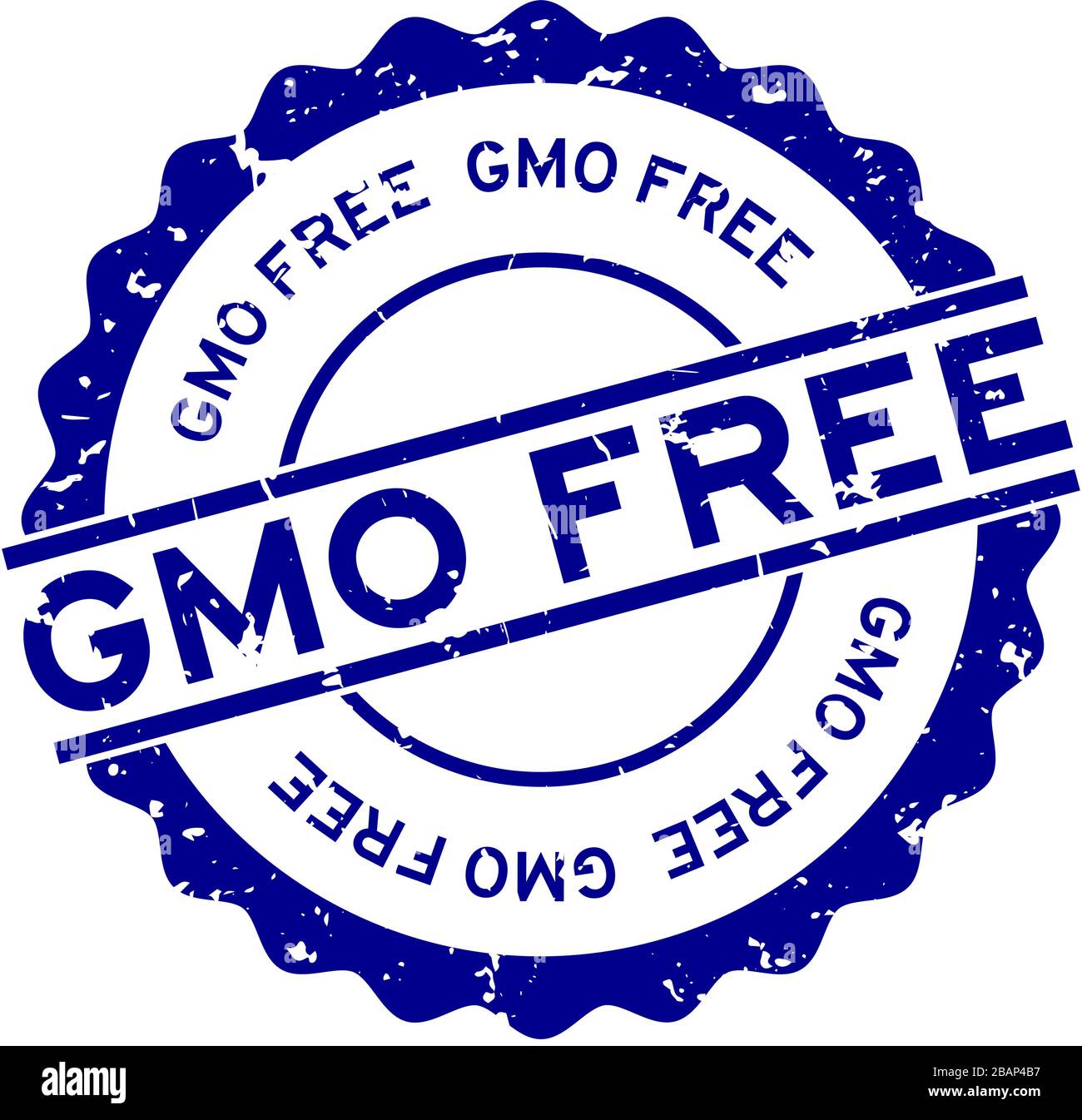 Grunge blue gmo free word round rubber seal stamp on white background ...