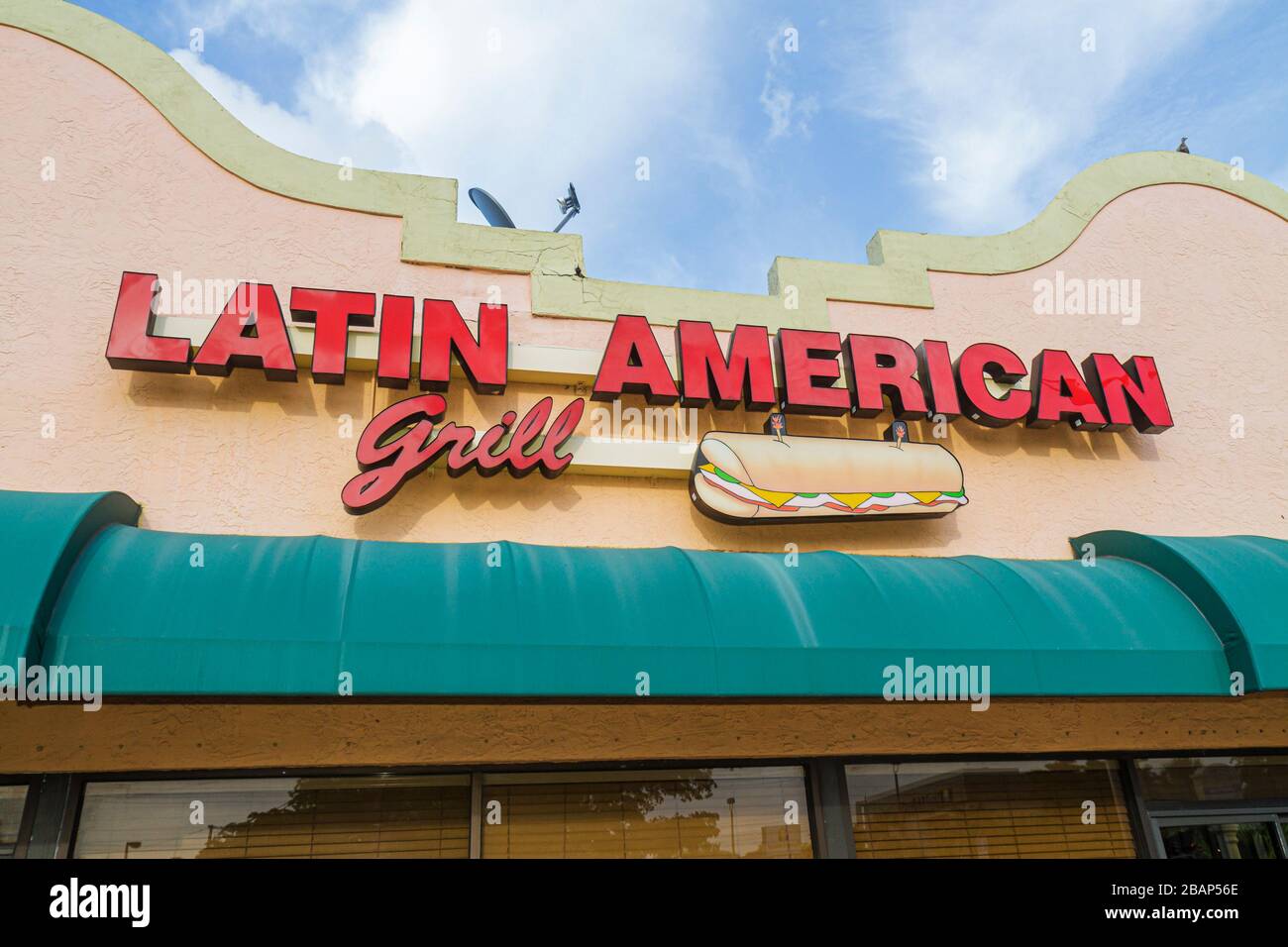 Miami Florida,Doral,Latin American Grill,restaurant restaurants food dining  cafe cafes,sign,outside exterior,front,entrance,FL110704013 Stock Photo -  Alamy