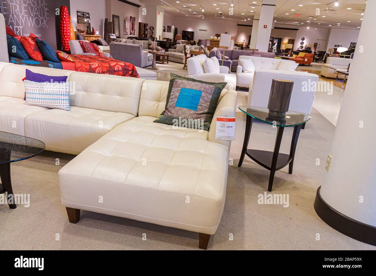 Miami Florida,Aventura,Macy's department store,furniture,sofa,retail products,display case sale,merchandise,packaging,brands,shopping shopper shoppers Stock Photo
