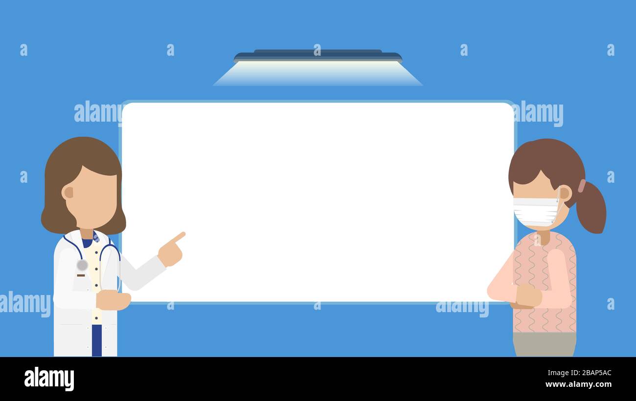 Doctor with blank board and patient wear mask characters vector ...