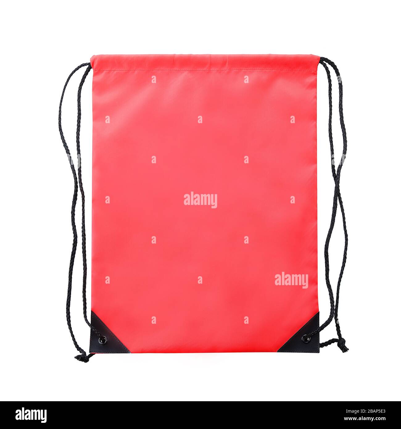 Red drawstring bag with string at both side. polyester material. For mock up, advertising & e-commerce. Studio shot isolated in white background Stock Photo