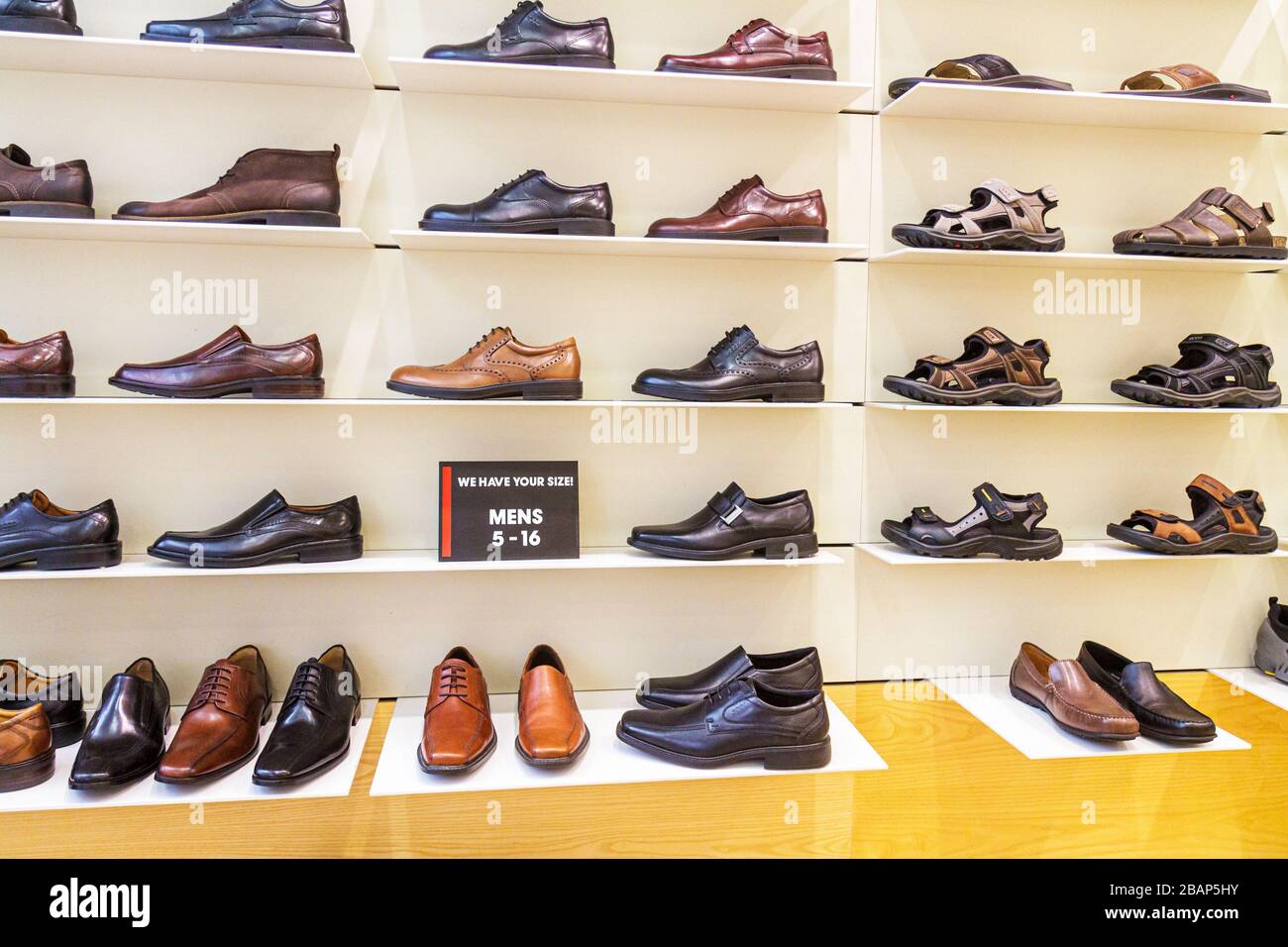 Miami Florida,Aventura mall,display case sale,Ecco,shoes,footwear,man's,man's,men's,luxury,FL110825080 Stock Photo