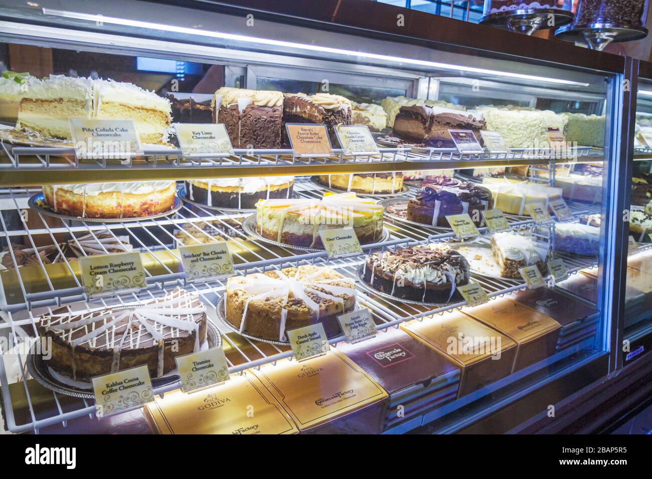 Miami Florida,Dadeland mall,products,display case sale,merchandise,packaging,brands,products,display  case,Cheesecake Factory,restaurant restaurants fo Stock Photo - Alamy