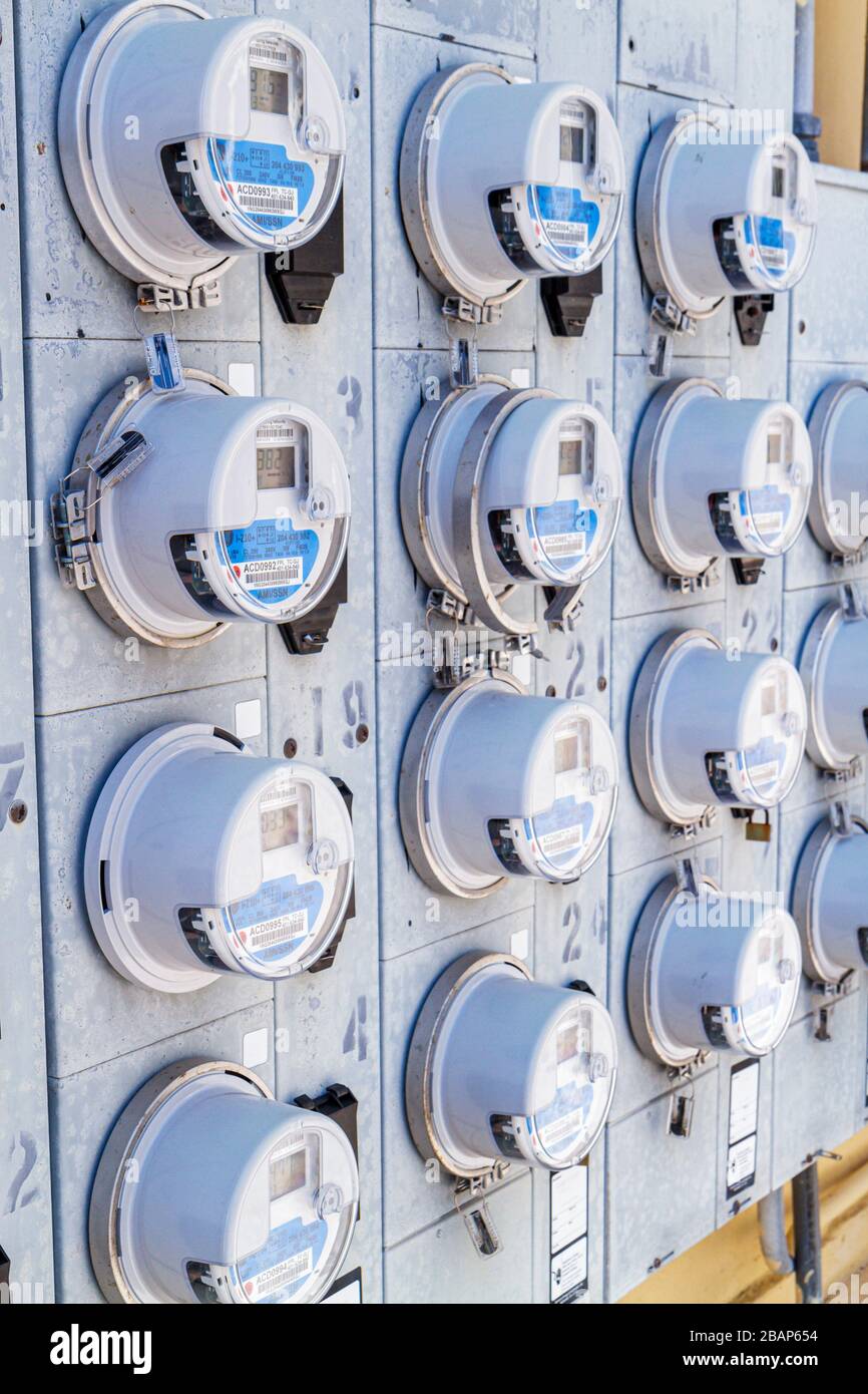 Miami Beach Florida,utility meters,readings,electricity,usage,energy,conservation,FL111014068 Stock Photo